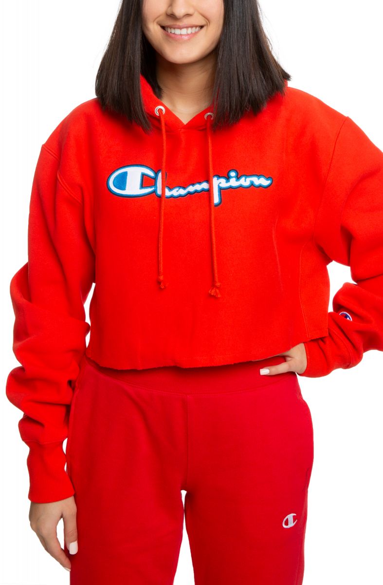 Champion reverse weave 2024 red womens crop hoodie