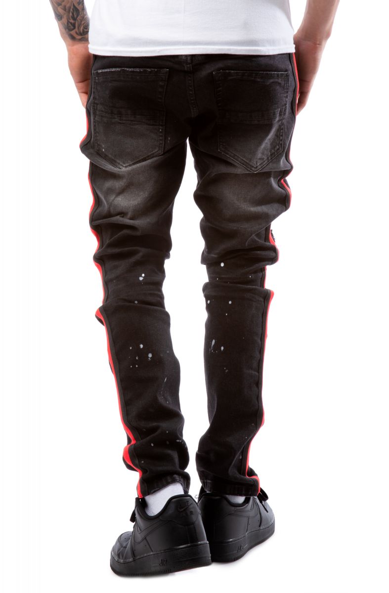 Jeans with red sales stripe on the side