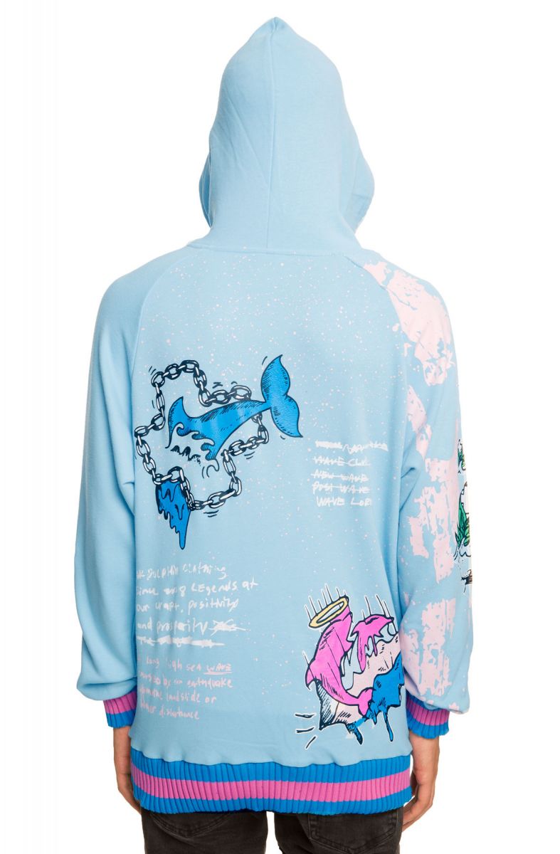 PINK DOLPHIN The Drip Drip Pullover Hoodie in Blue AF21807DDHBU