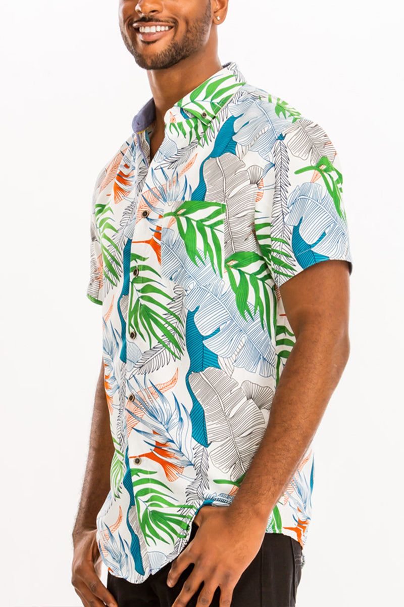 Weiv Mens Print Hawaiian Button Down Shirt WS7011