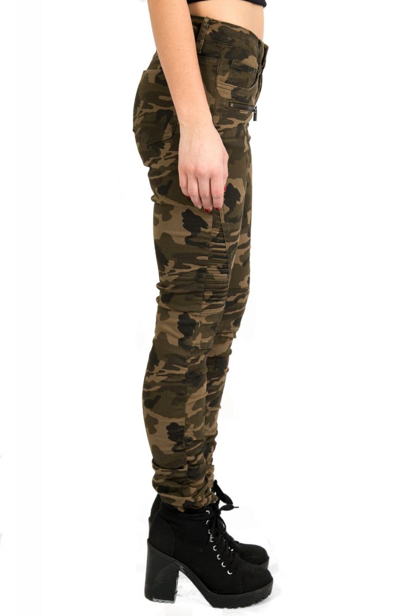 The Low Rise Moto Skinny Pants in Camo