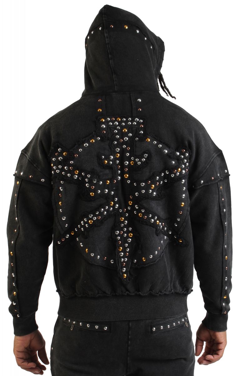 HUDSON Studded Fleece Oversized Zip-Up Hoodie 585-BLK - Karmaloop