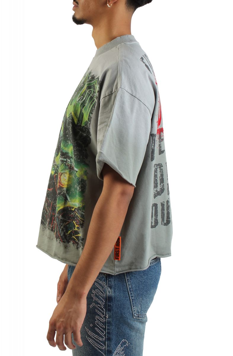 FIRST ROW Ghost Flame Crop T-Shirt FRM3019-MOSS - Karmaloop