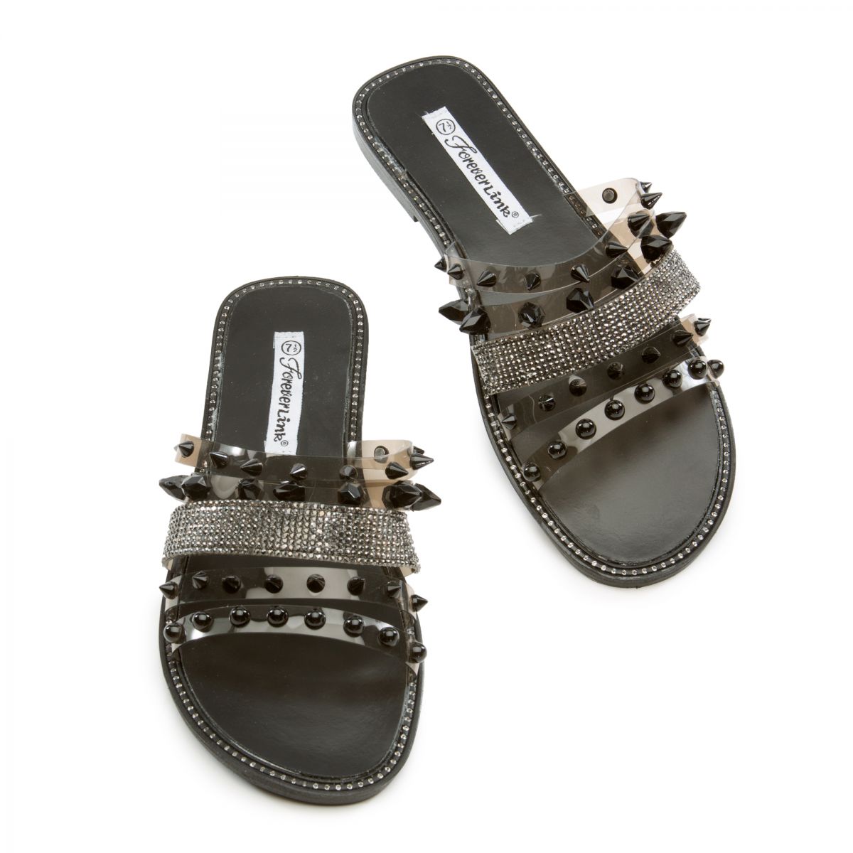 FOREVER LINK INTERNATIONAL Dazzle-94 Studded Flat Sandal DAZZLE-94-BLK -  Karmaloop