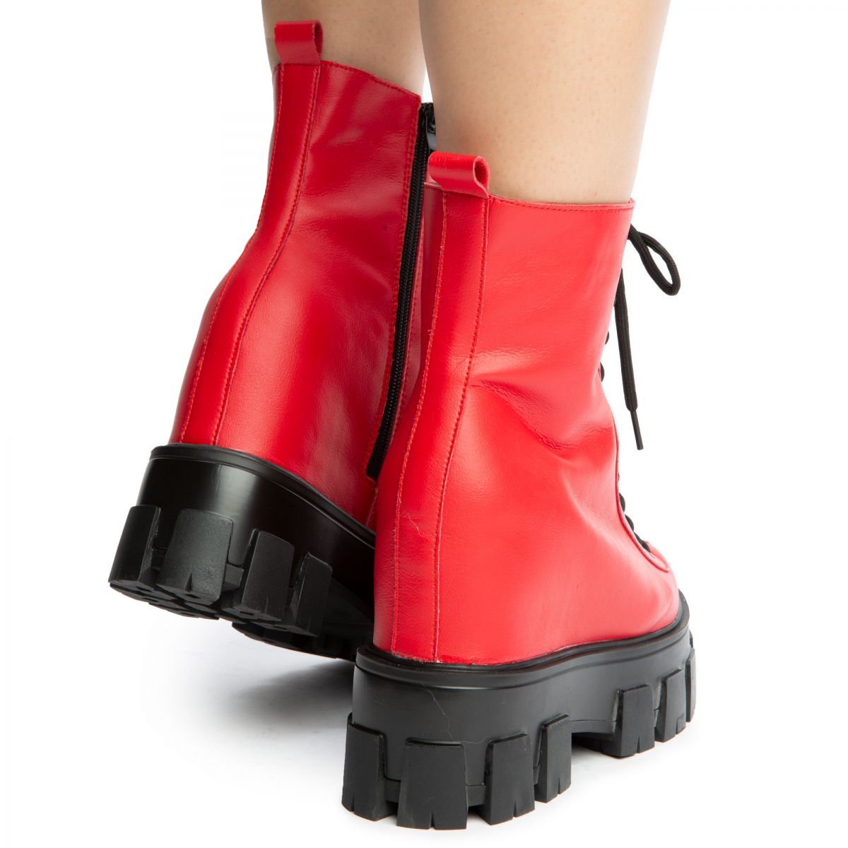 red combat boots with heels