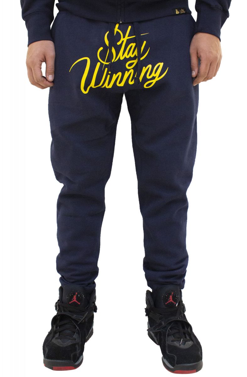 blue and yellow joggers