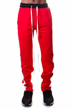 pants with red and white stripe