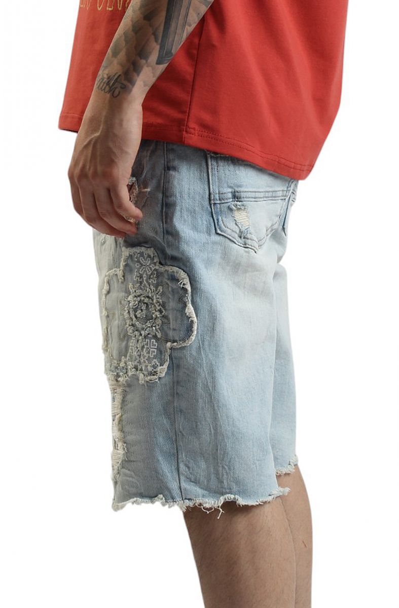 SMOKE RISE Palermo Cut out Denim Shorts JS25214SK-PBLUE - Karmaloop