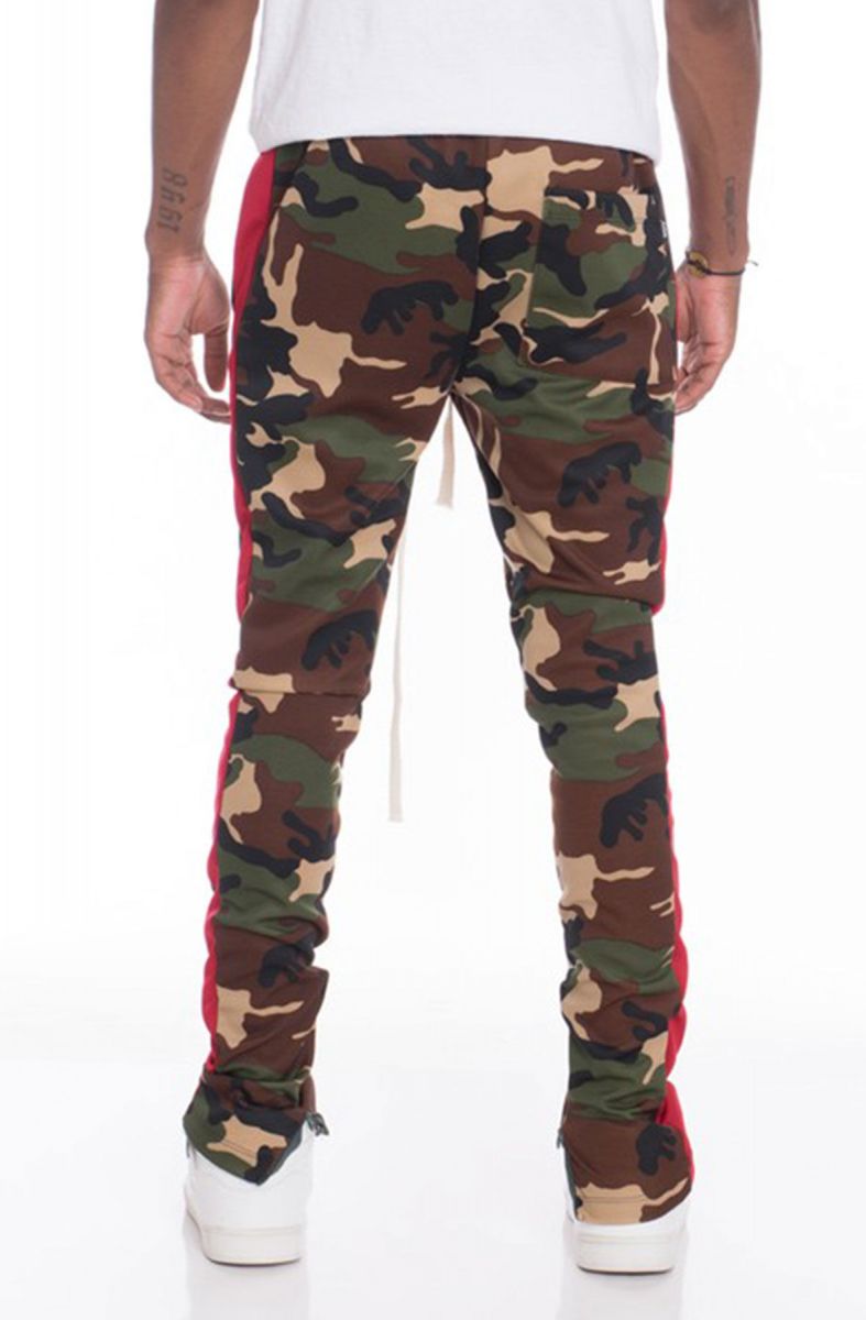 SPOILED PEASANTS Camo Track Pants in Camo/Red TG22-WV18 - Karmaloop