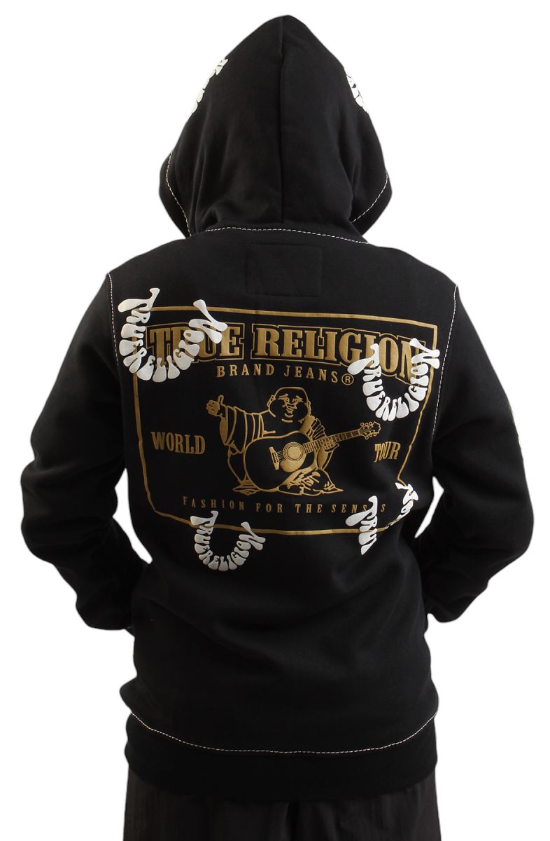 TRUE RELIGION Big T Warped Puff Print Logo Zip Hoodie 108794-1001