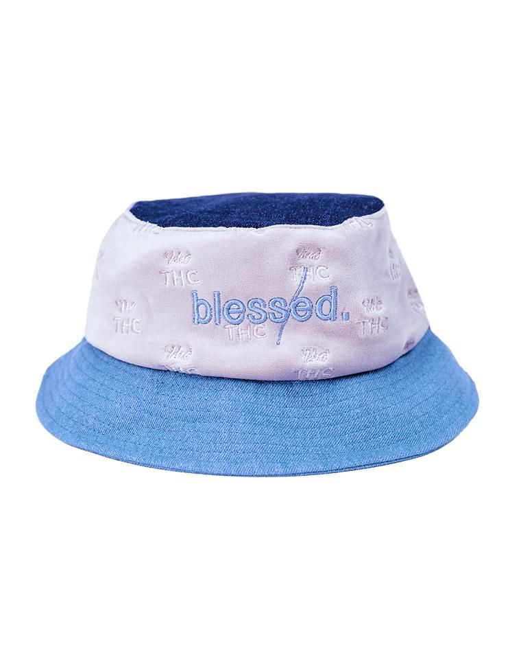 THE HIDEOUT CLOTHING Blessed Everywhere Denim Velour Bucket Hat