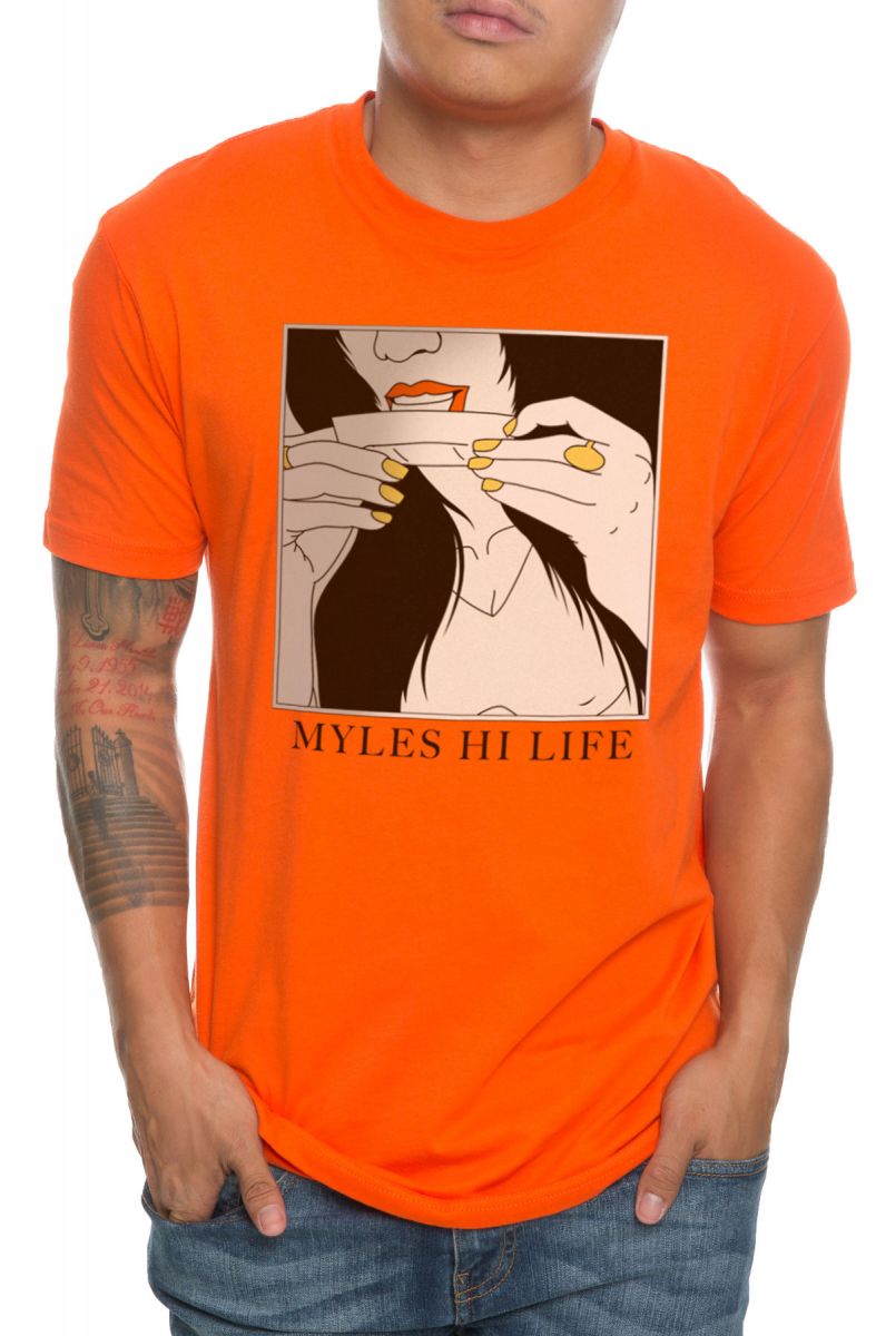 orange and black graphic tees