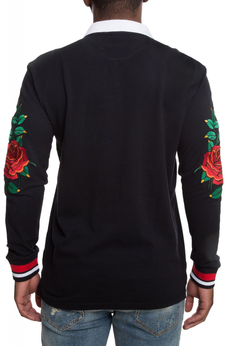 Men's Roses Rugby Top REASON The Roses Rugby in Black T9-49-ZB-BLK - Karmaloop
