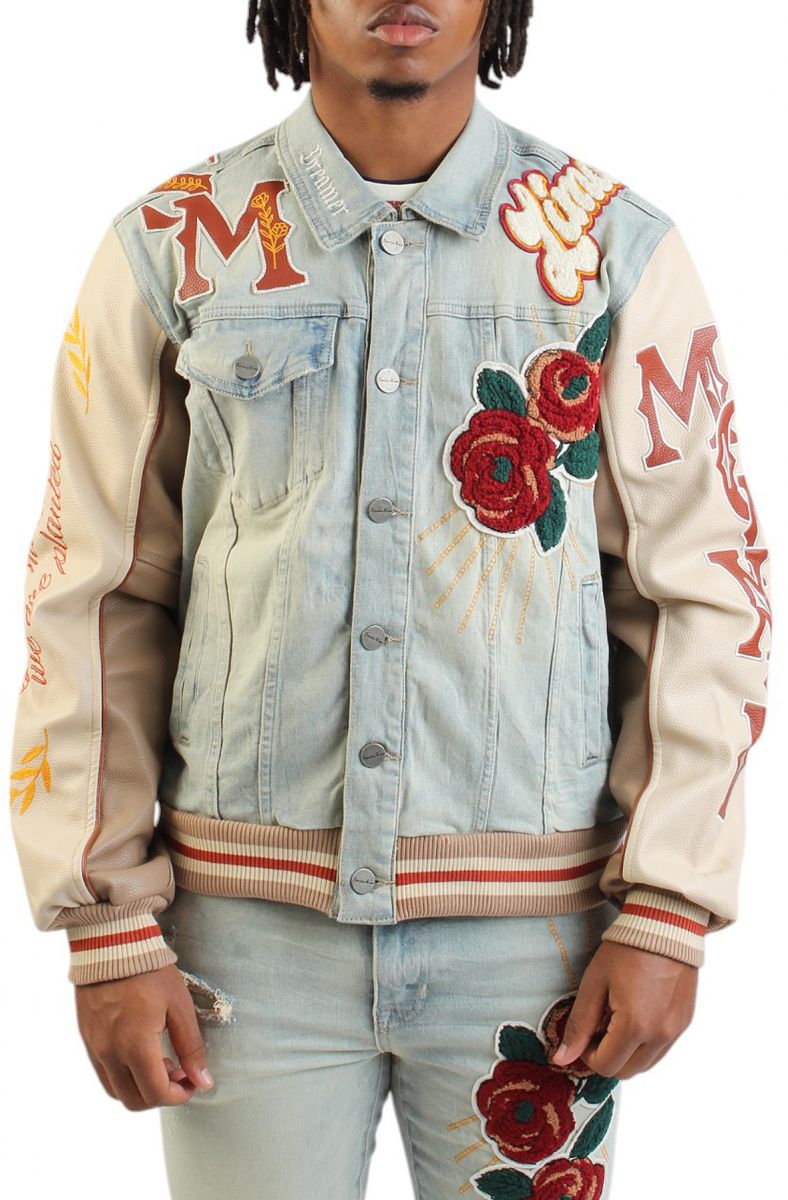 SMOKE RISE Inspire Denim Varsity Jacket JJ25145SK-SEV - Karmaloop