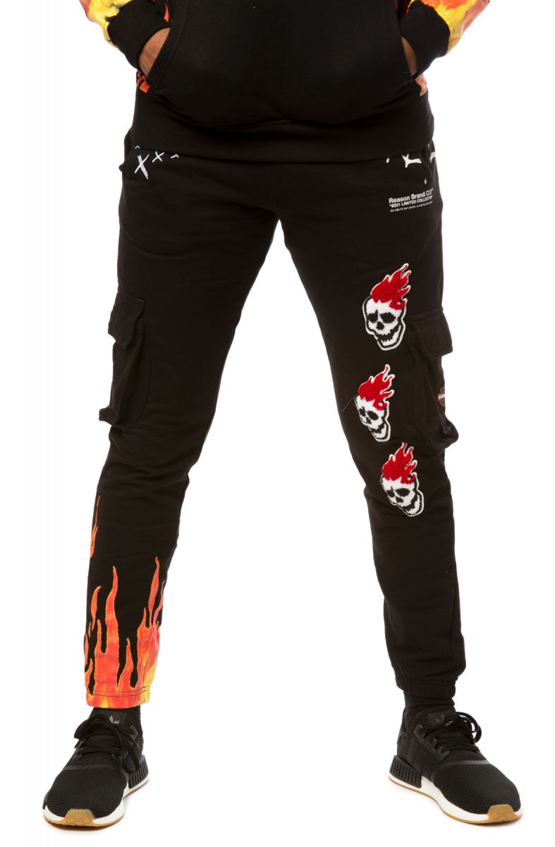 red graphic joggers