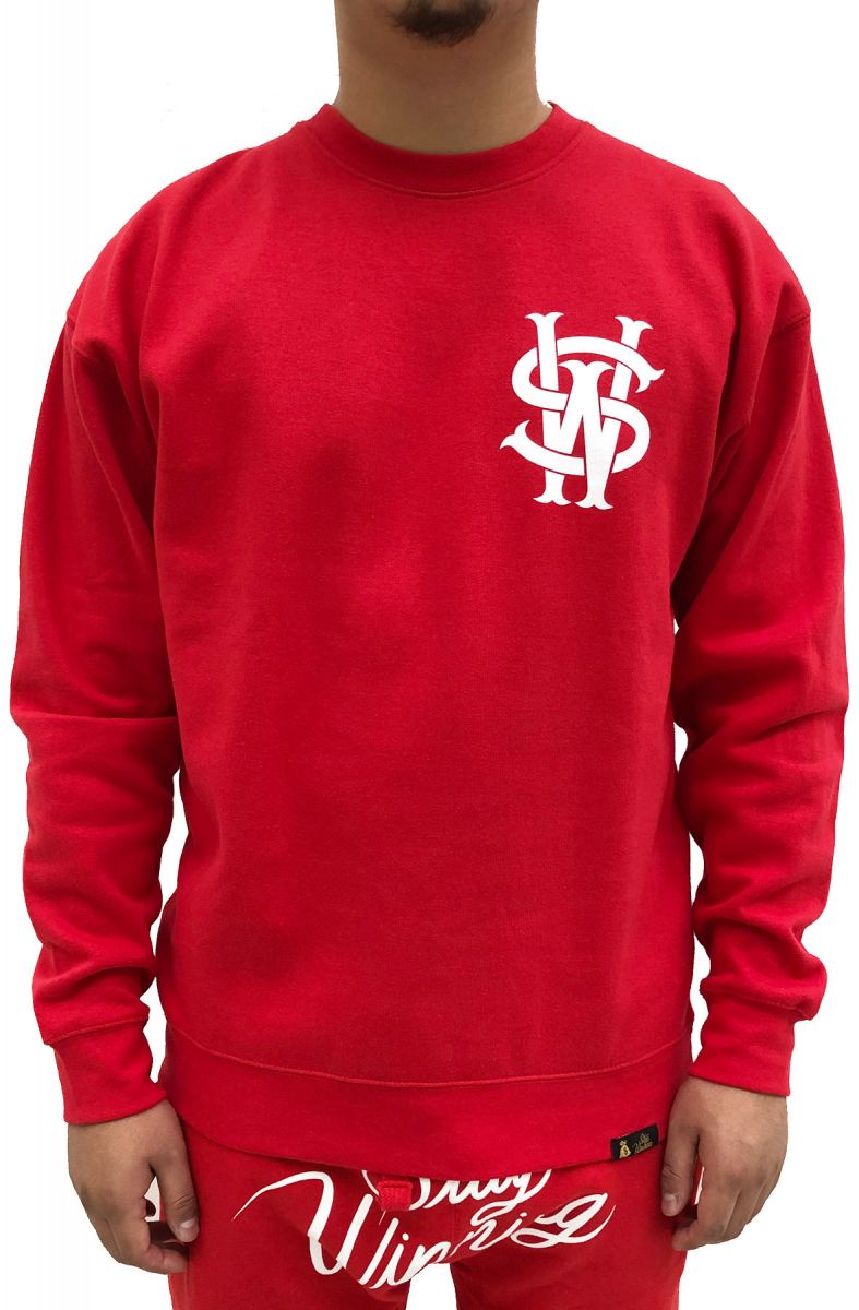 red and white crew neck