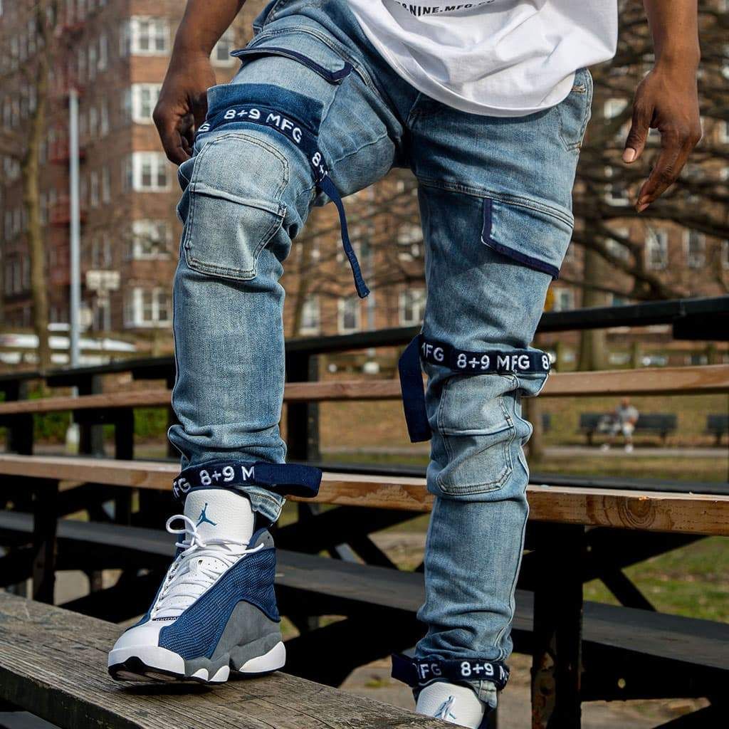 8&9 MFG CO. Strapped Up Slim Utility Medium Washed Jeans Navy