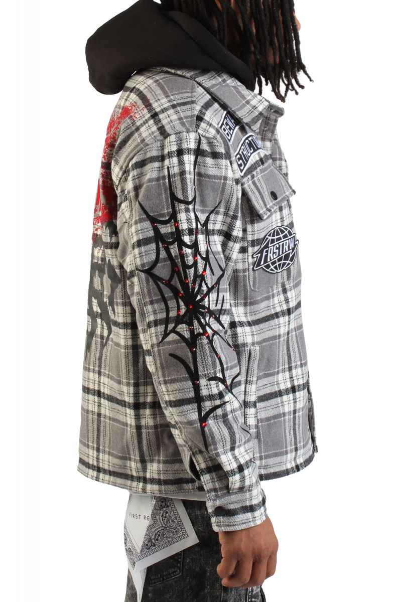 ruru...♡@無言取引◎Coco check jacket FIRST ROW Beware of Shacket FRJ2107-GREY - Karmaloop
