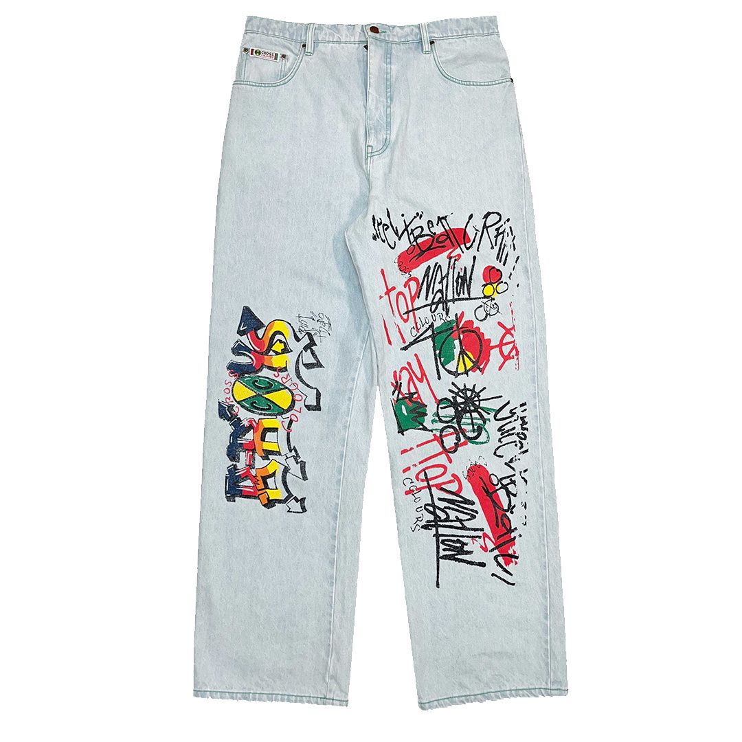 CROSS COLOURS Oversize Denim Graffiti Jean - Ice Blue Vintage C50450GR ...