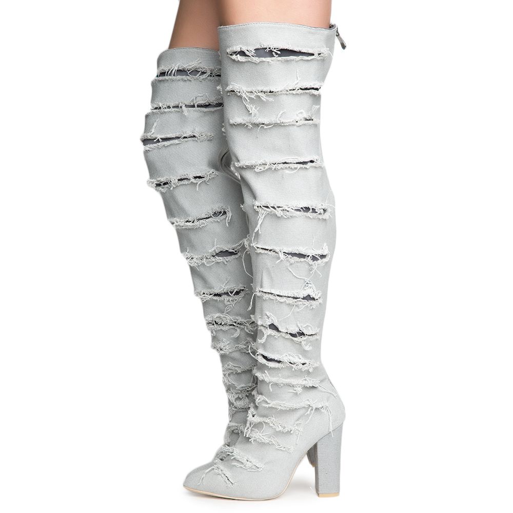 womens gray knee high boots