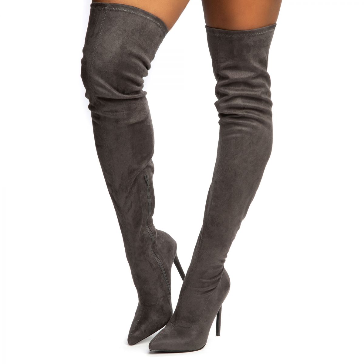 LILIANAS SHOES Gisele-7 Thigh High Heeled Boots GISELE-7-GRY - Karmaloop