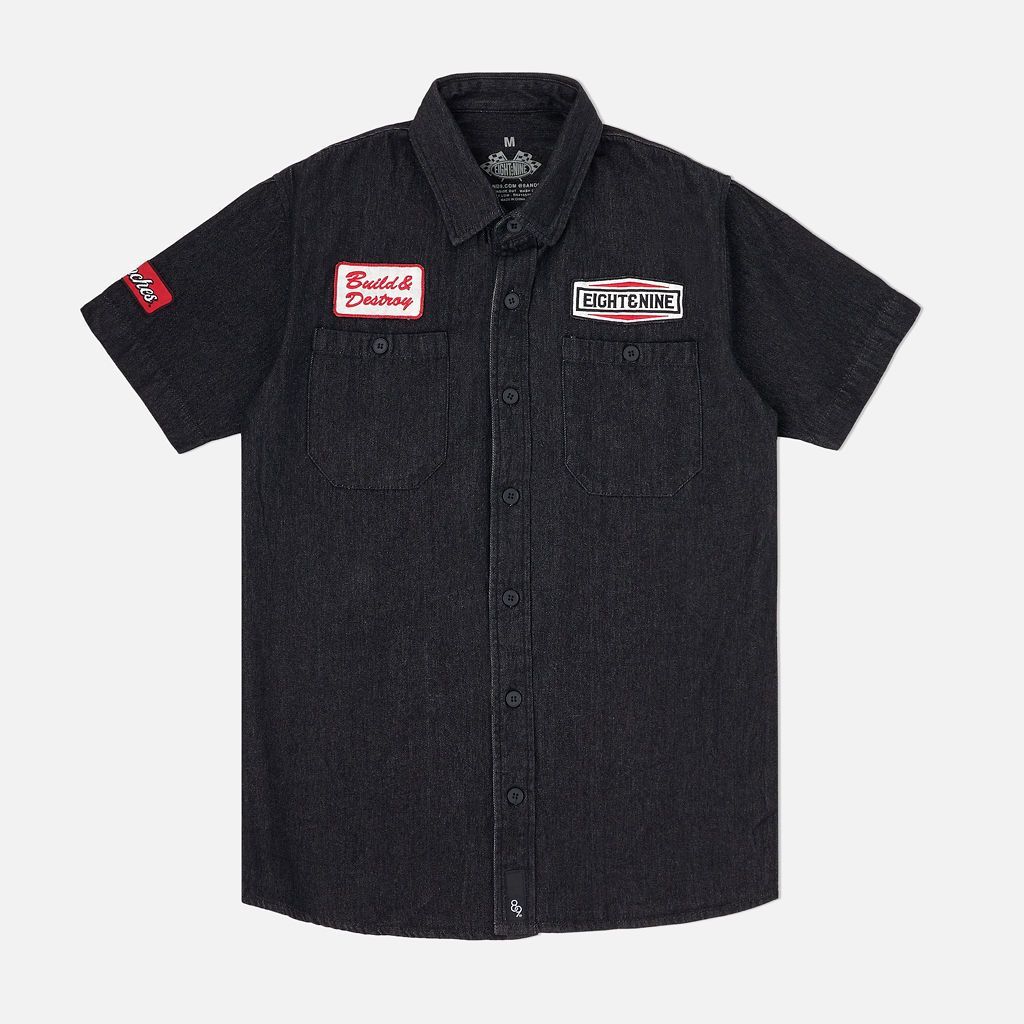 8&9 CLOTHING Patched Out Mechanic Shirt Black BUGBBLK-BLACKWASH - Karmaloop