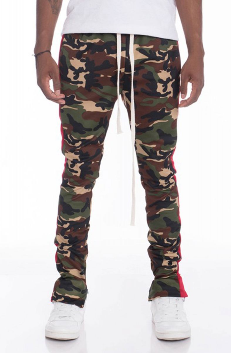 SPOILED PEASANTS Camo Track Pants in Camo/Red TG22-WV18 - Karmaloop