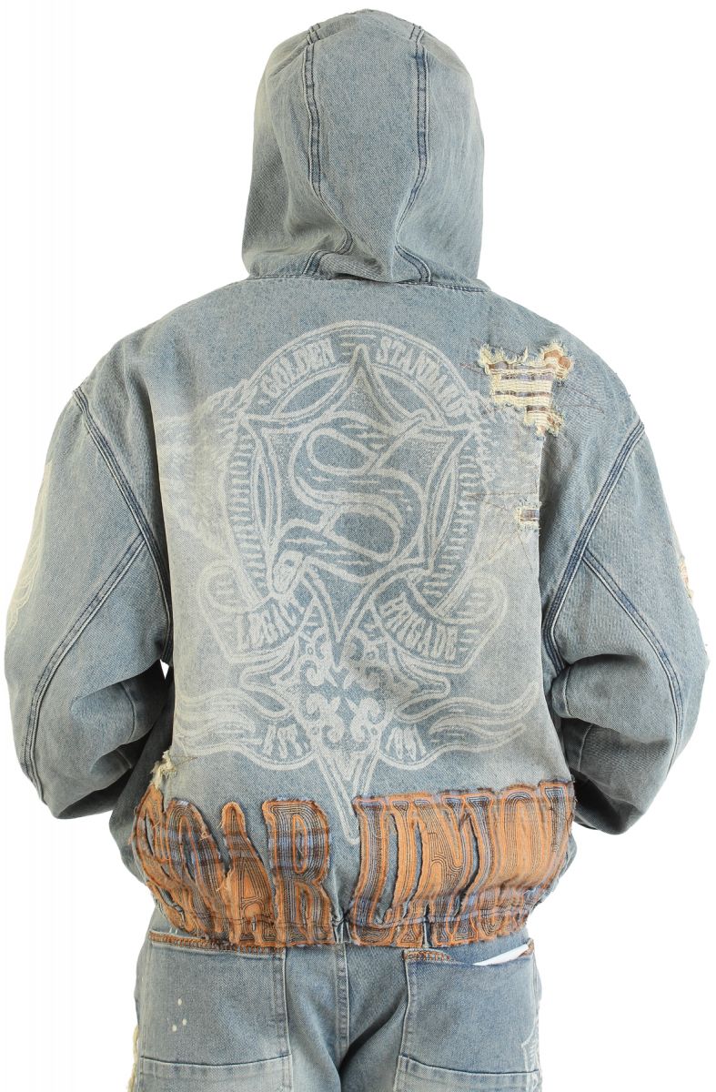 SMOKE RISE Grandeur Plaid Denim Hoodie Jacket JJ25644SK-MUN