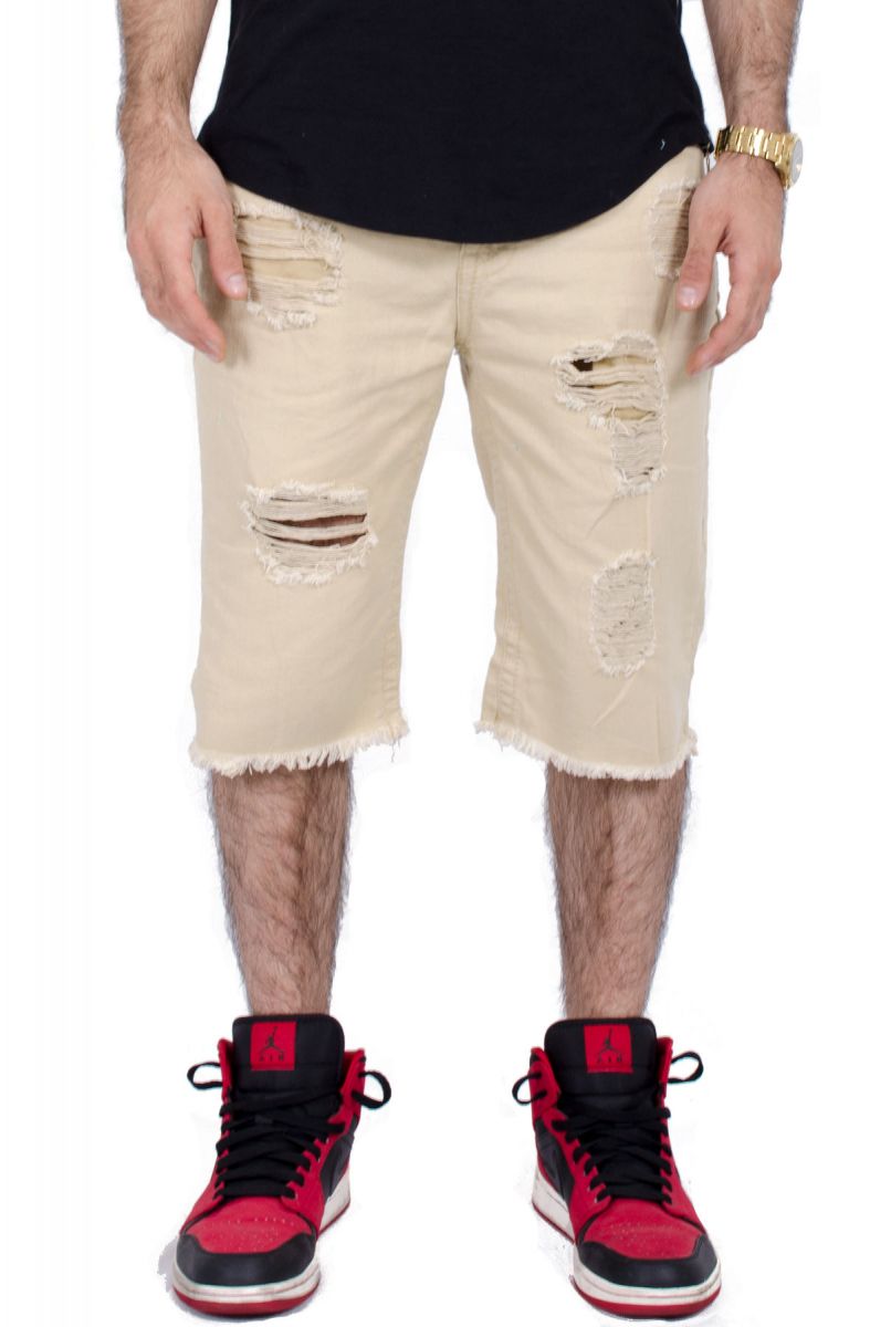 distressed khaki shorts