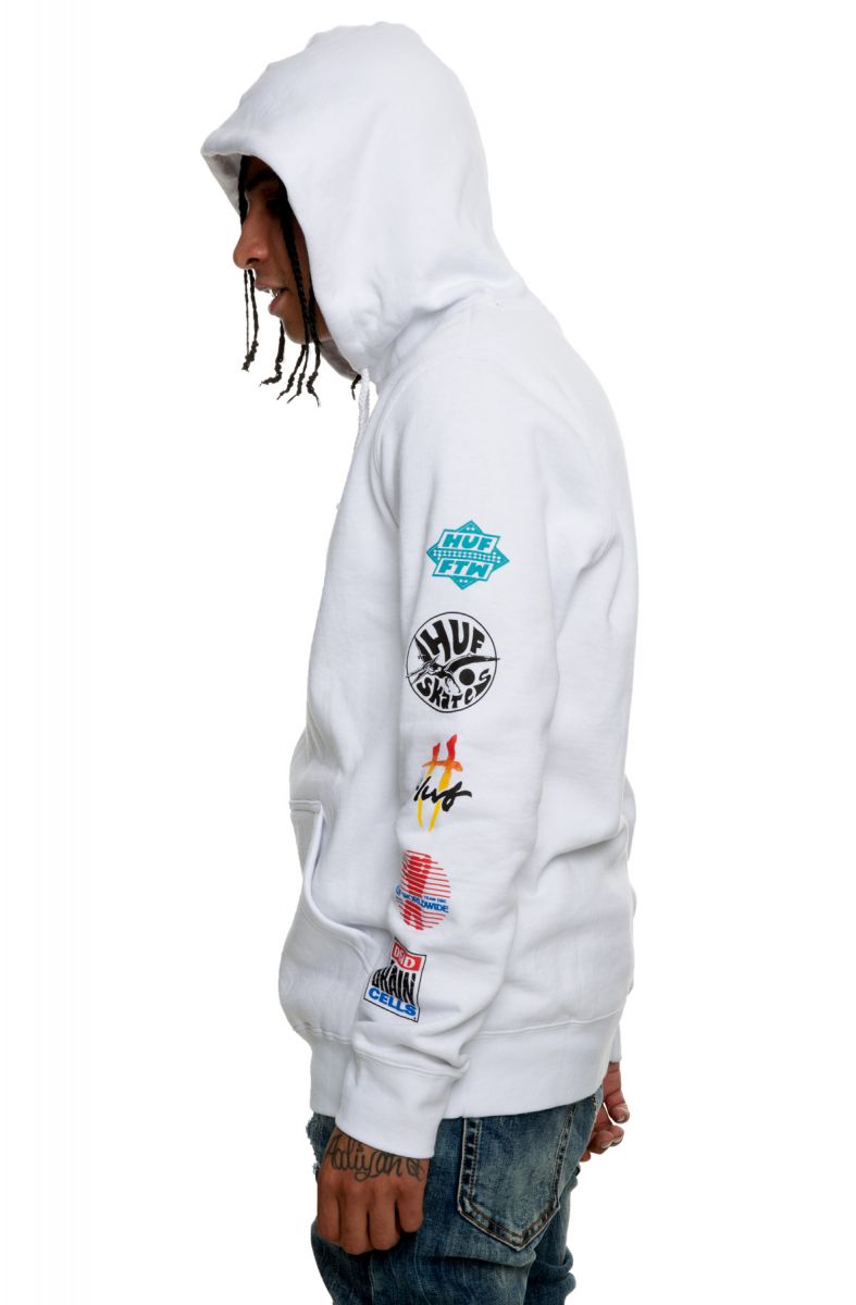 Huf Sticker Wars Pullover Hoodie In White Pf00144 Wht Plndr 4550