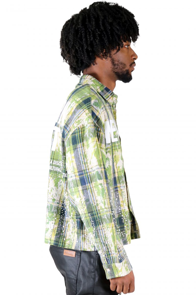 トップス Time is on PLAID HEAVY COTTON NEL SHIRT KLEEP QUARTZ Heavy Flannel Crop Top Button Down Shirt KW-5320