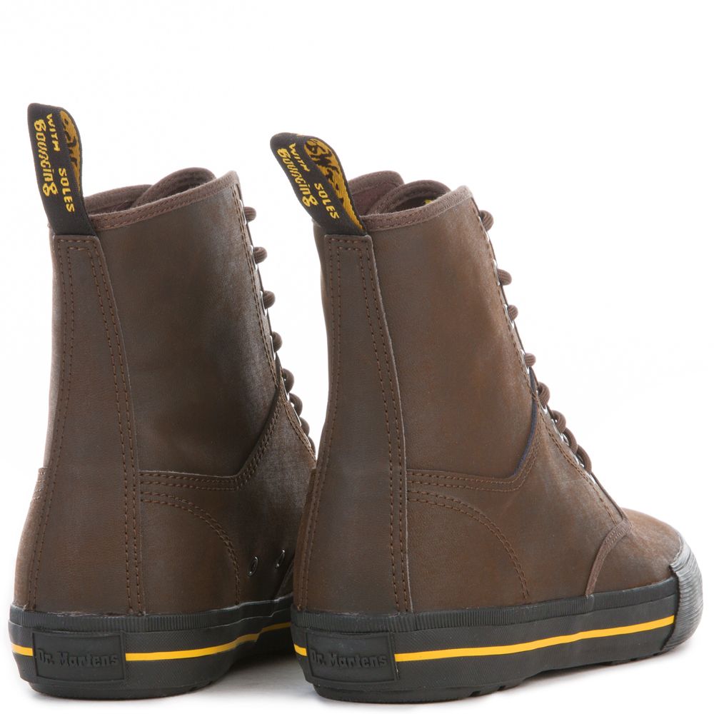 DR. MARTENS Men's Winston Dark Brown Greasy Lamper Leather Boots