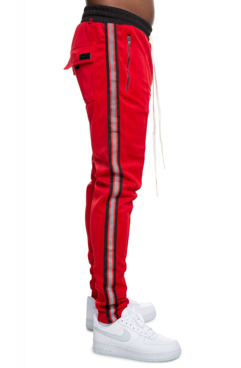 KDNK Reflective Tape Track Pants in Red SMA-KB3114-RED - Karmaloop