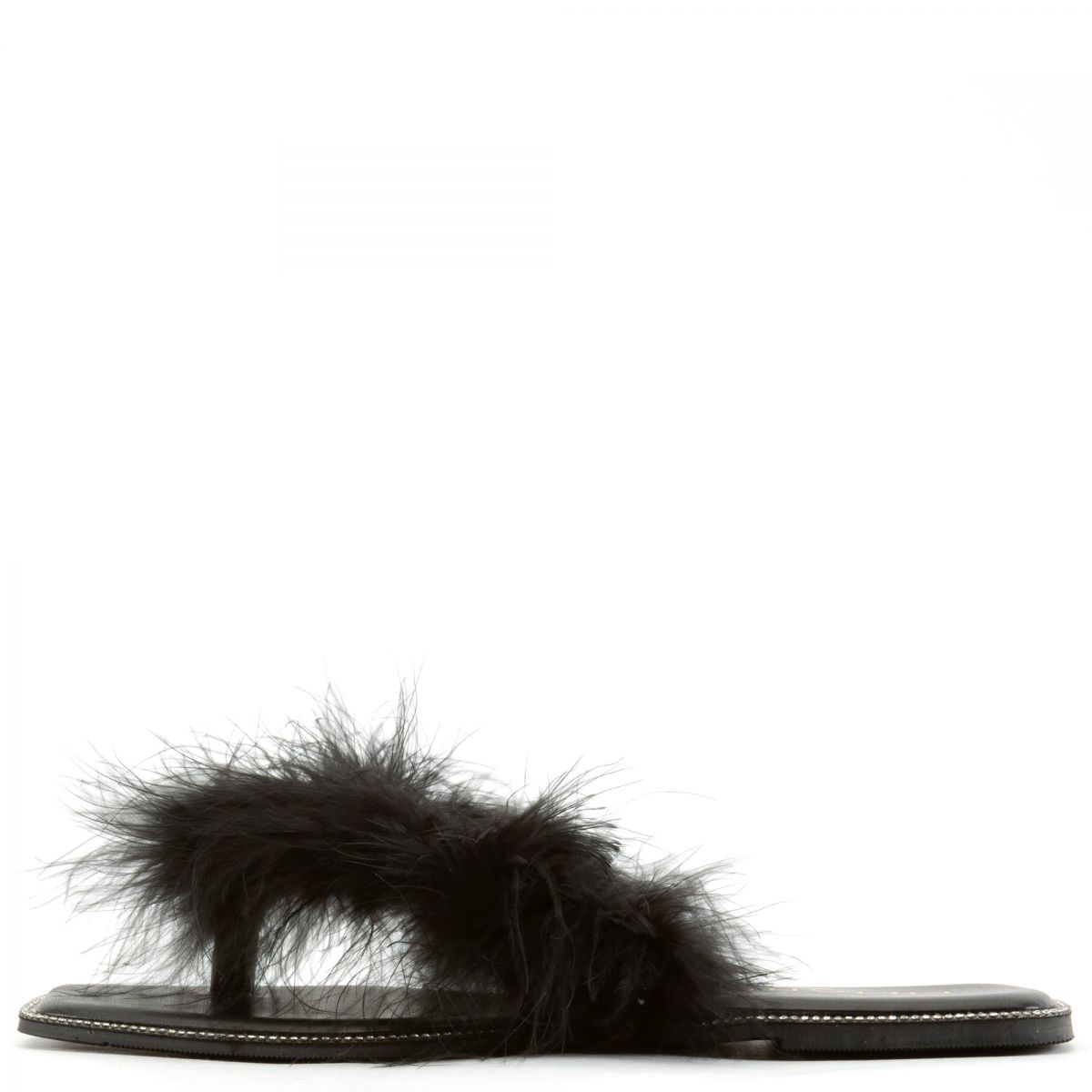 LILIANAS SHOES Bebe 2 Fur Thong Sandals BEBE 2 BLK PLNDR