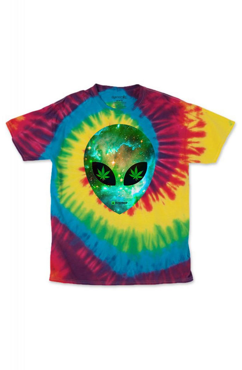 STONERDAYS Mens Rainbow Tie Dye Alien Tee MENSRAINBOWTIEDYEALIENTEE ...