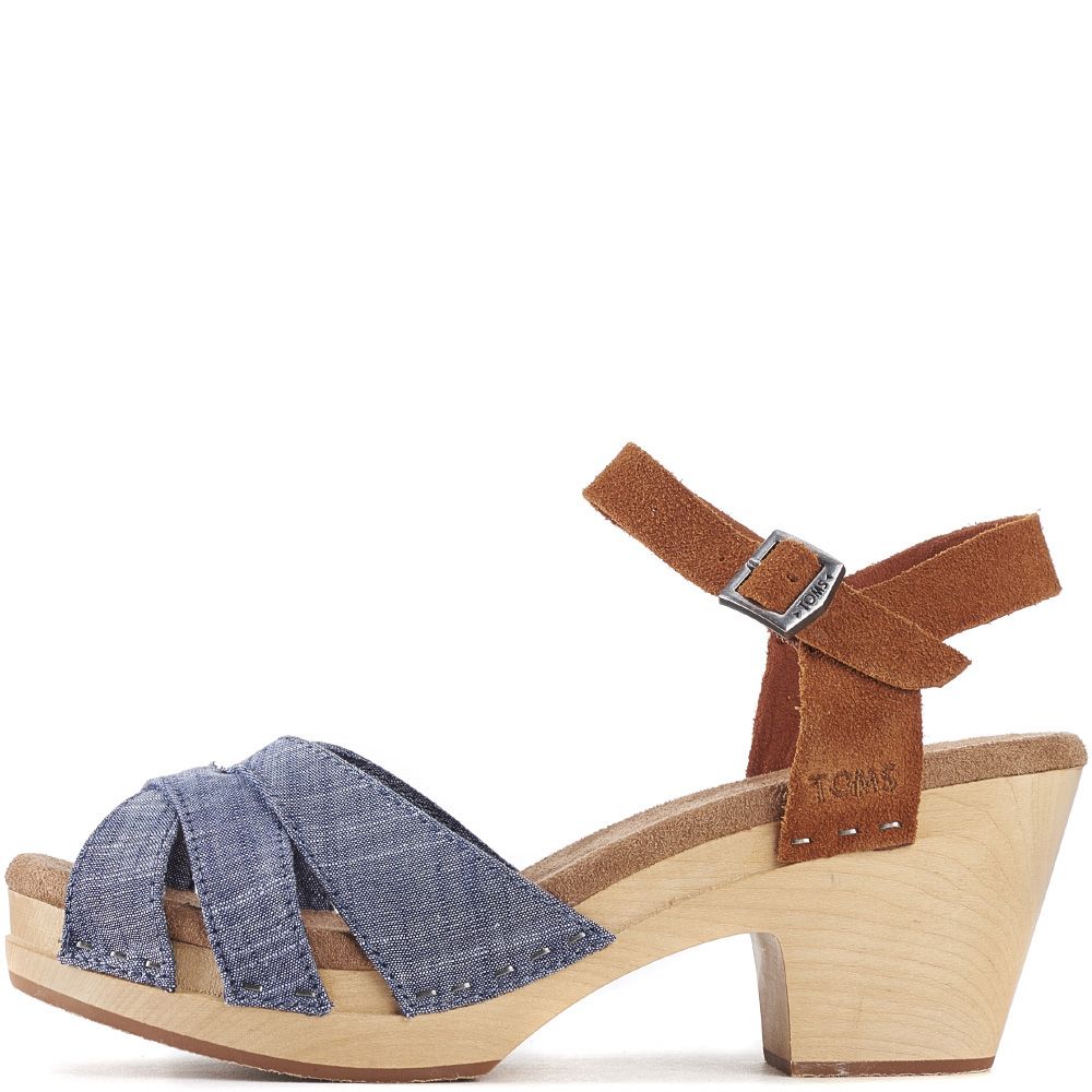 TOMS Toms for Women: Beatrix Chambray Brown Suede Clog Sandals 10007982 ...