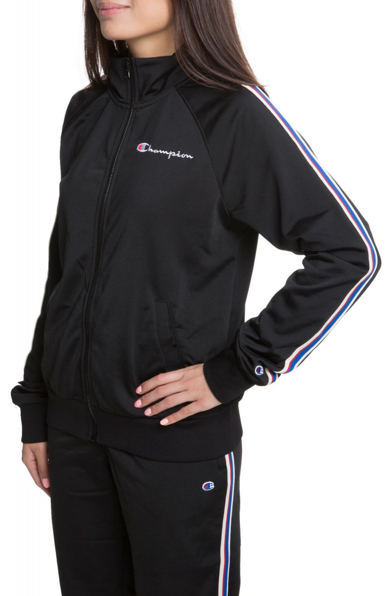 CHAMPION The Women's Track Jacket with Signaure Taping in Black JL4352 ...