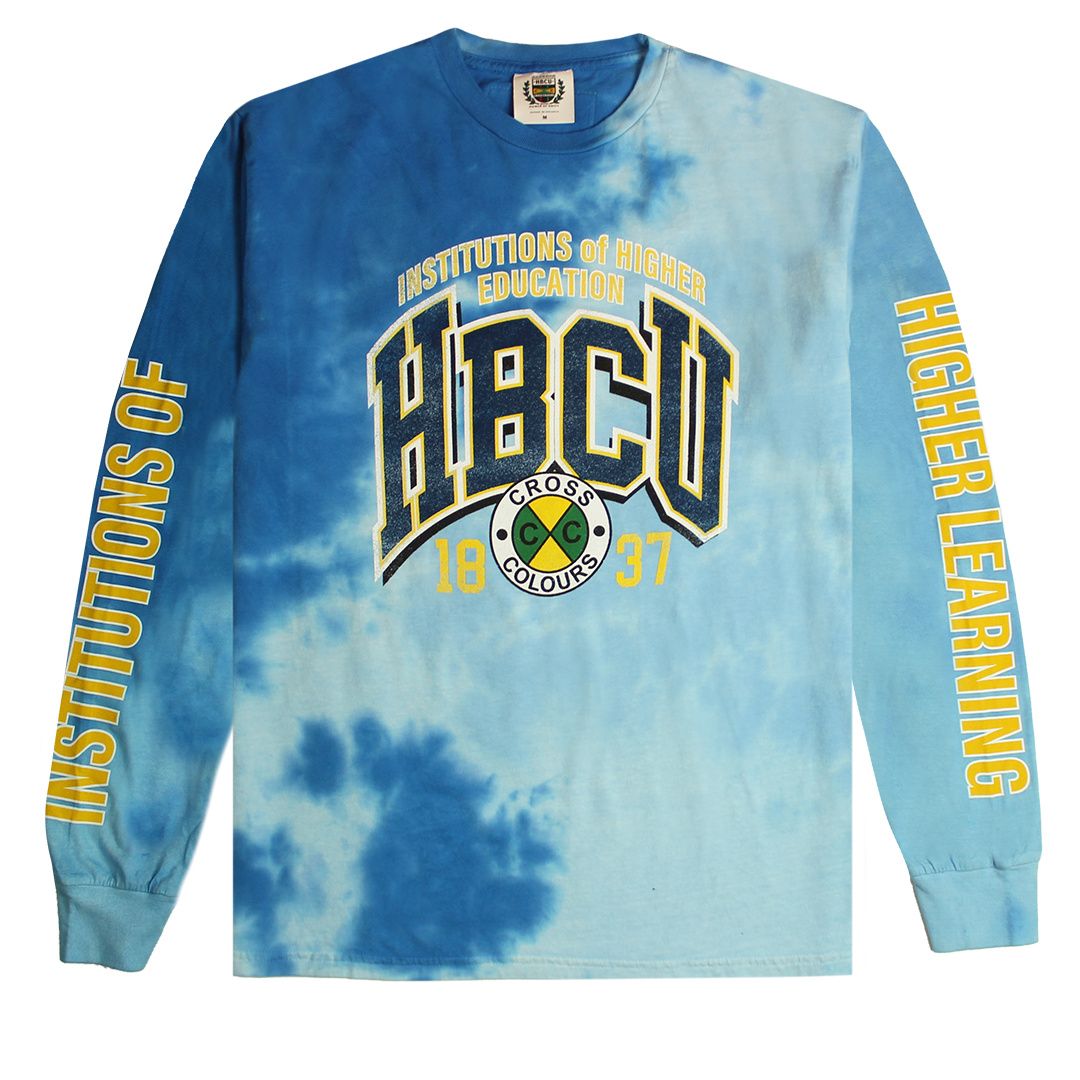 CROSS COLOURS HBCU Institutions Long Sleeve TShirt Tie Dye (Blue