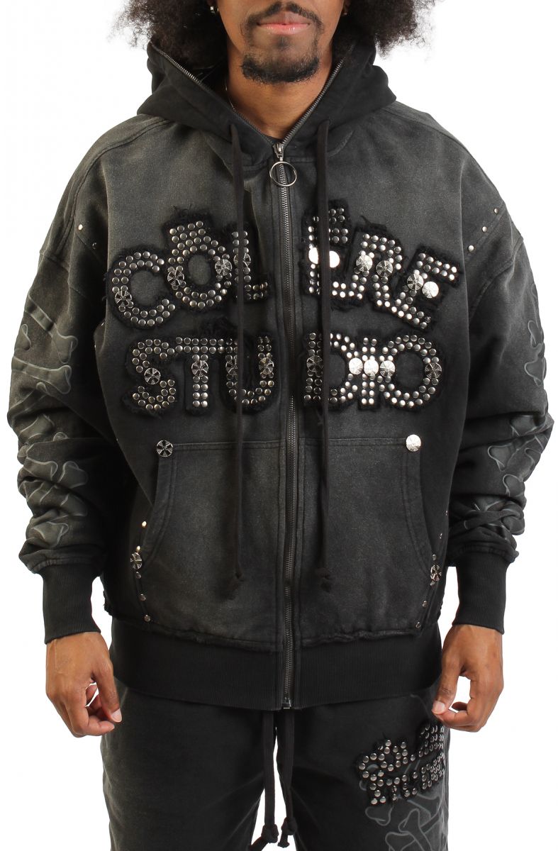 Tornado Mart Suede Zip-up Hoodie Bono 変形 HUDSON Colere Bones Zip-Up Hoodie 619-BLK - Karmaloop