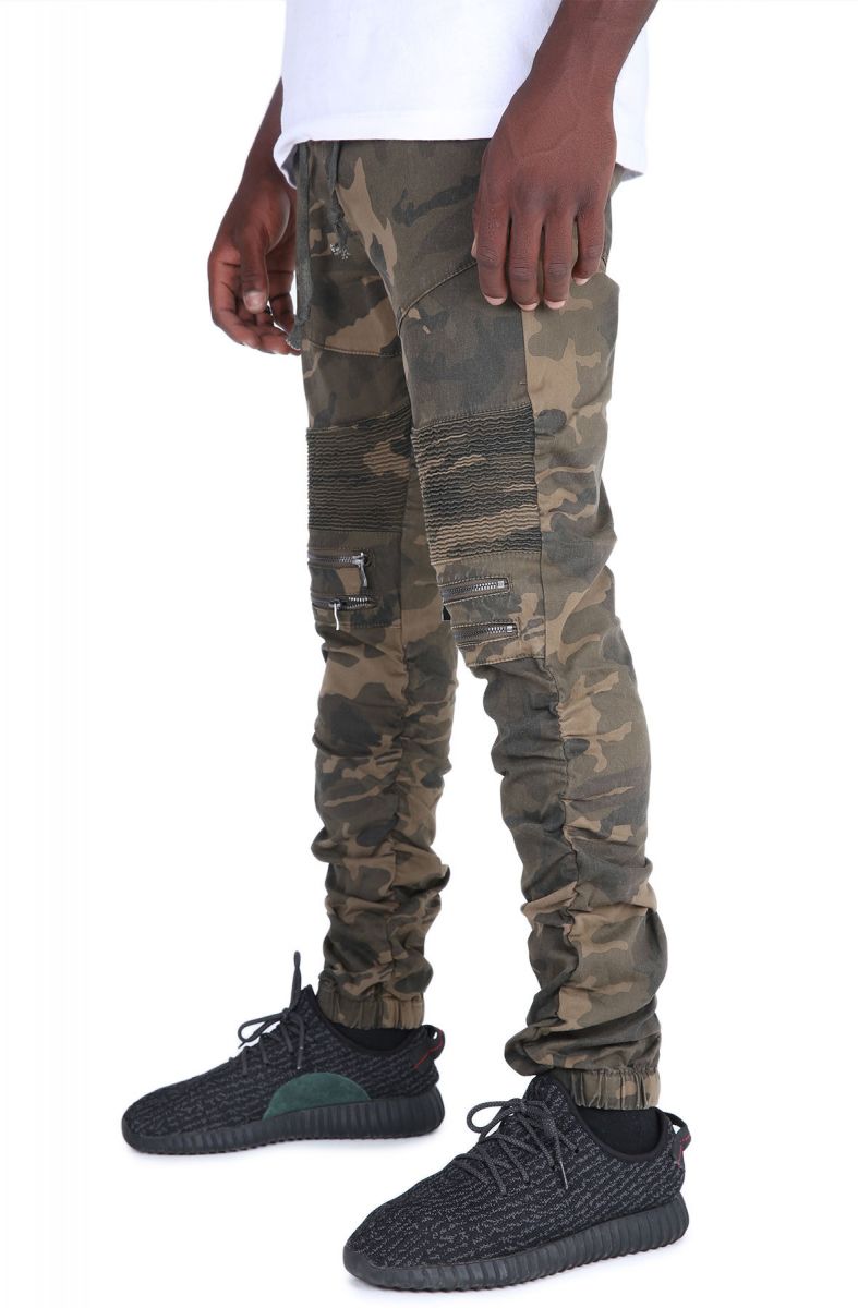 The Tiller Stacked Moto Pants in Camo