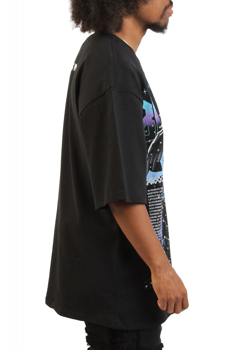 G WEST Blessings Rhinestone T-Shirt RHJMTFG9287-BLK - Karmaloop