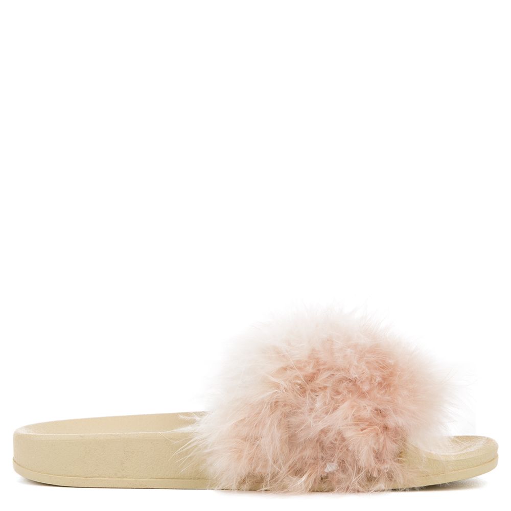 Cape Robbin Cape Robbin Moira Women S Nude Fur Slide Moira Nude Plndr