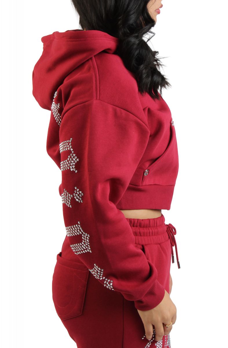 TRUE RELIGION Crystal Logo Cropped Zip-Up Hoodie 209516-6916