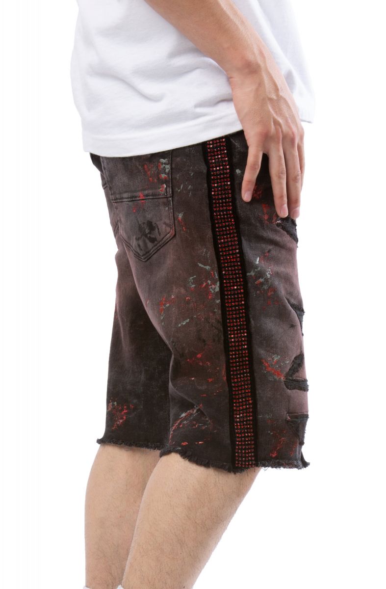 BRIAN BROTHERS INC. Rhinestone Striped Denim Shorts J3167SBRED Karmaloop