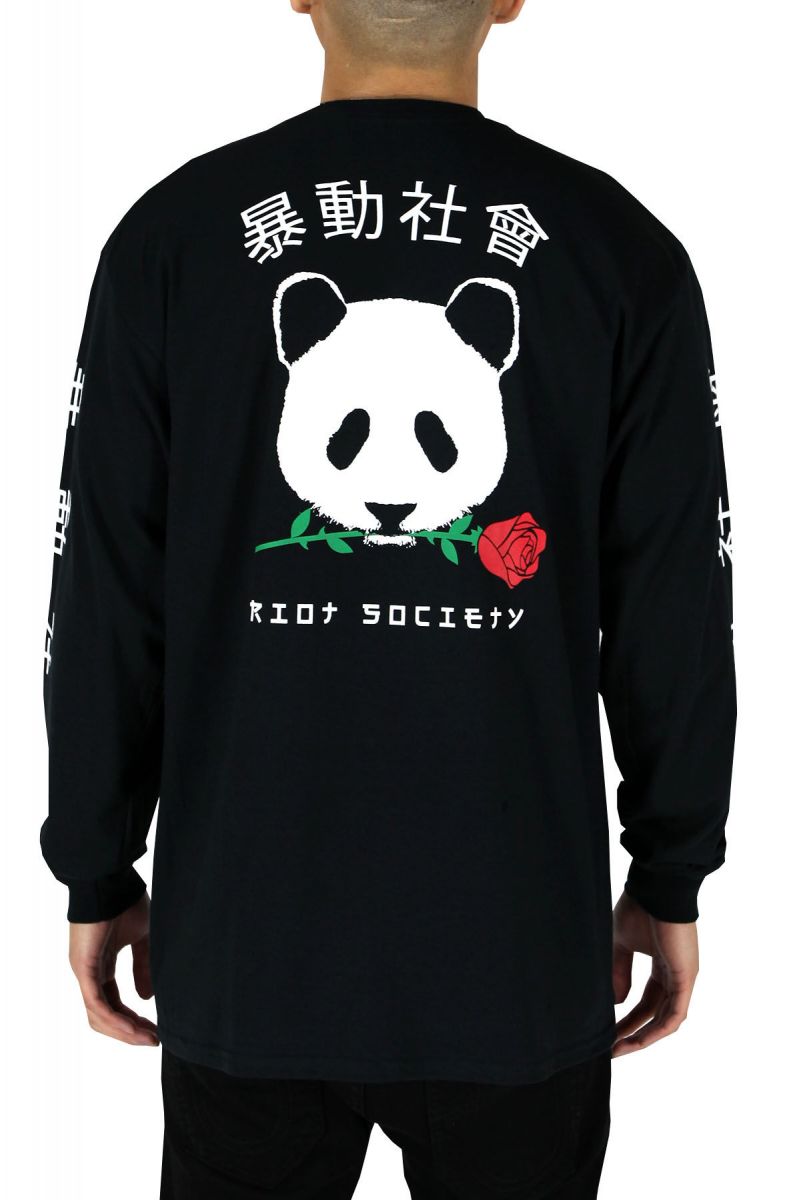 Panda Rose Mens Long Sleeve T Shirt