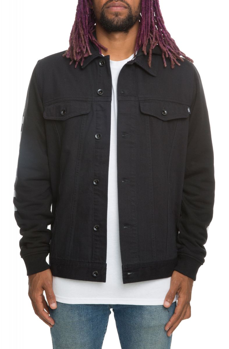 hooded denim jacket mens black