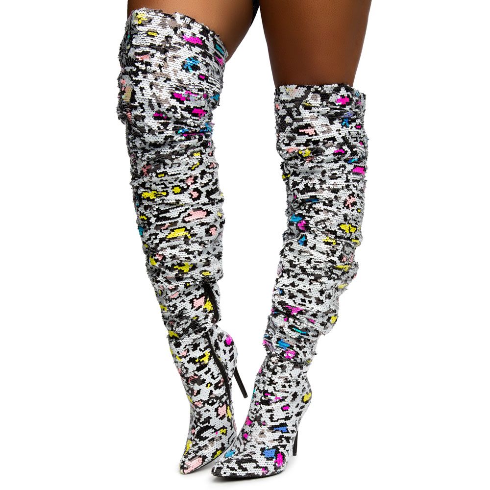 sequin thigh high boots