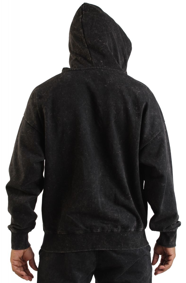 REBEL MINDS Cropped Fz Zip-Up Hoodie Mineral Washed 952-301ABLK