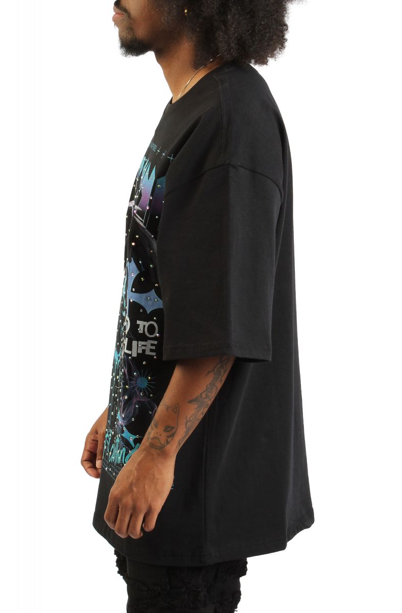 G WEST Blessings Rhinestone T-Shirt RHJMTFG9287-BLK - Karmaloop