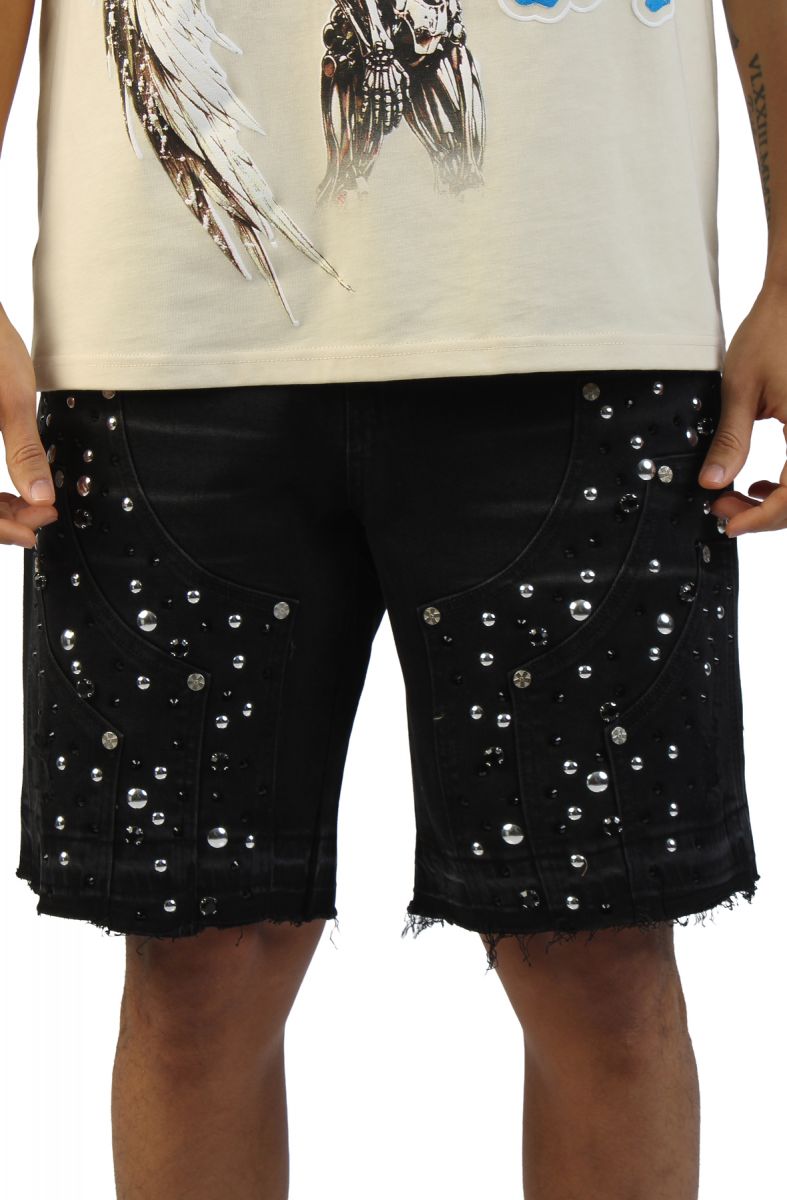 HUDSON Side Panel Studded Denim Shorts 644-BLK - Karmaloop